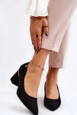 Hot Boto Klasyczne Zamszowe Czółenka Na Obcasie Z Ozdobą Czarne Derren