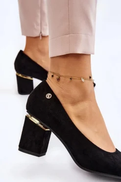 Hot Boto Klasyczne Zamszowe Czółenka Na Obcasie Z Ozdobą Czarne Derren