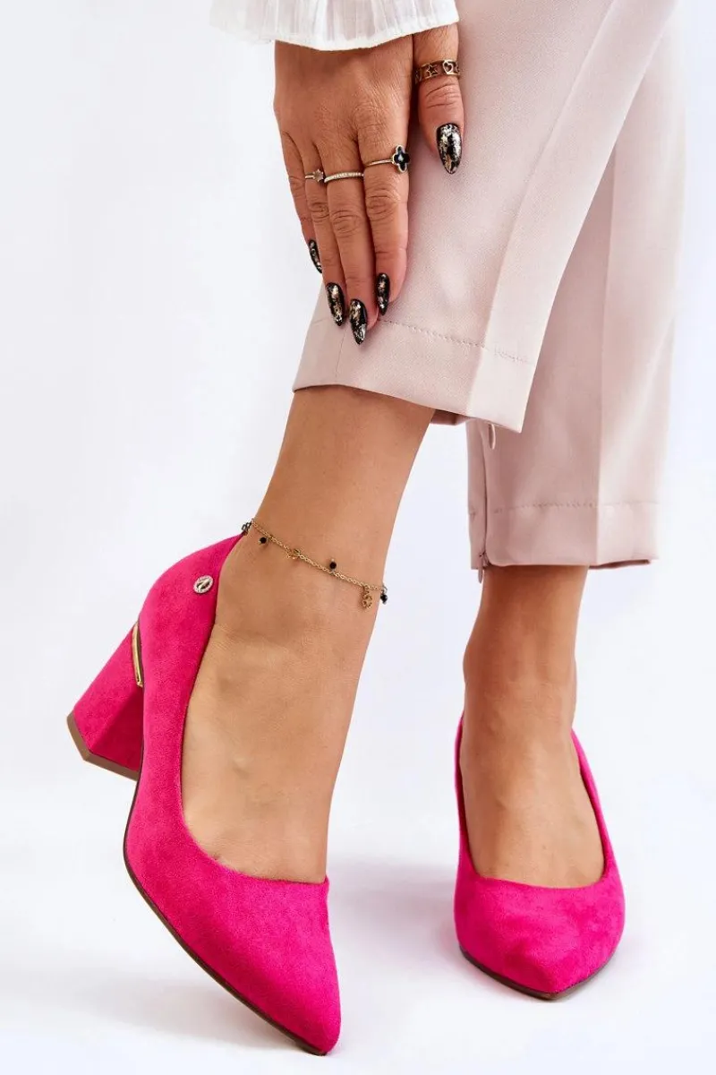 Czółenka Zamszowe|Czółenka Na Słupku>Boto Klasyczne Zamszowe Czółenka Na Obcasie Z Ozdobą Fuksja Derren