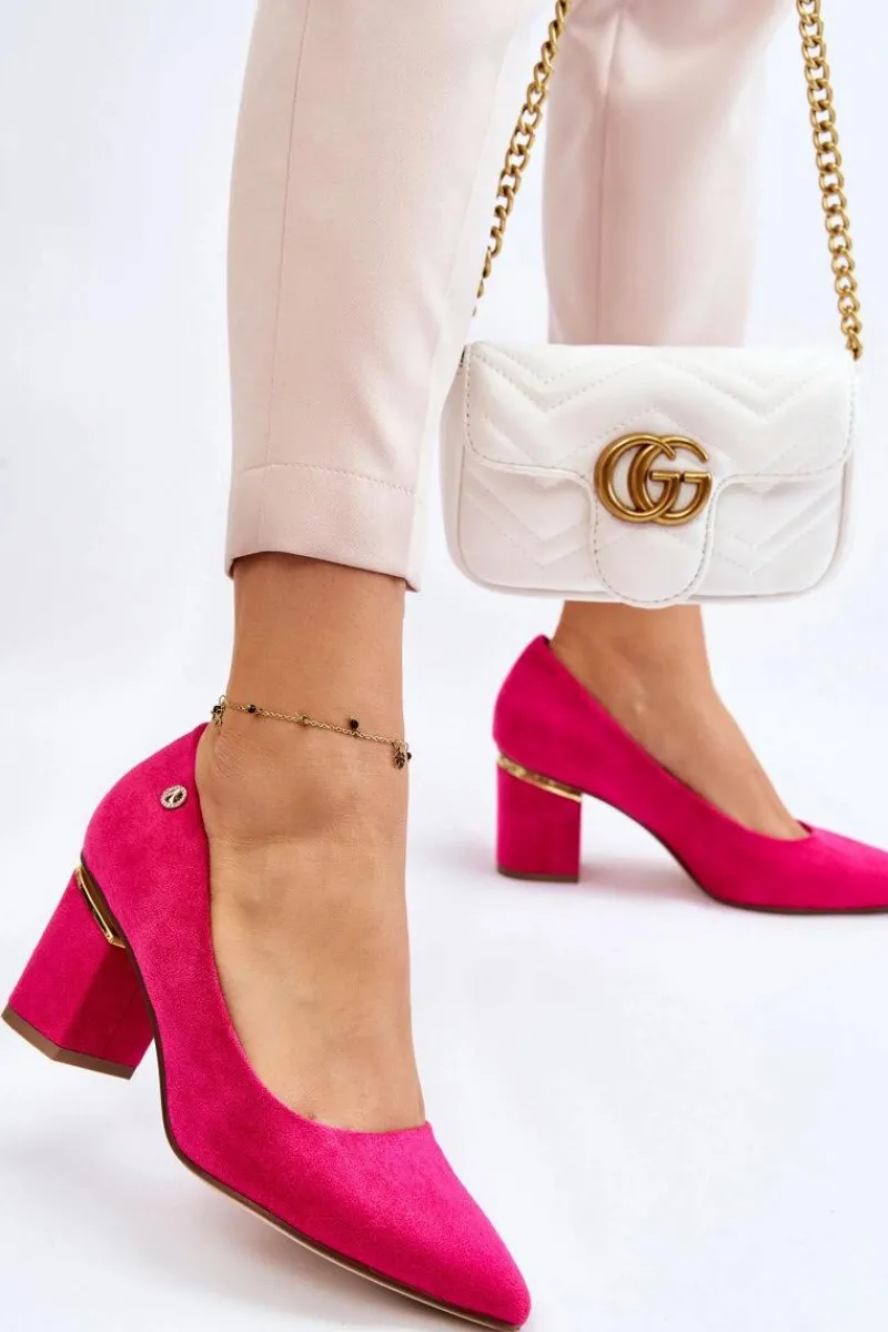 Czółenka Zamszowe|Czółenka Na Słupku>Boto Klasyczne Zamszowe Czółenka Na Obcasie Z Ozdobą Fuksja Derren