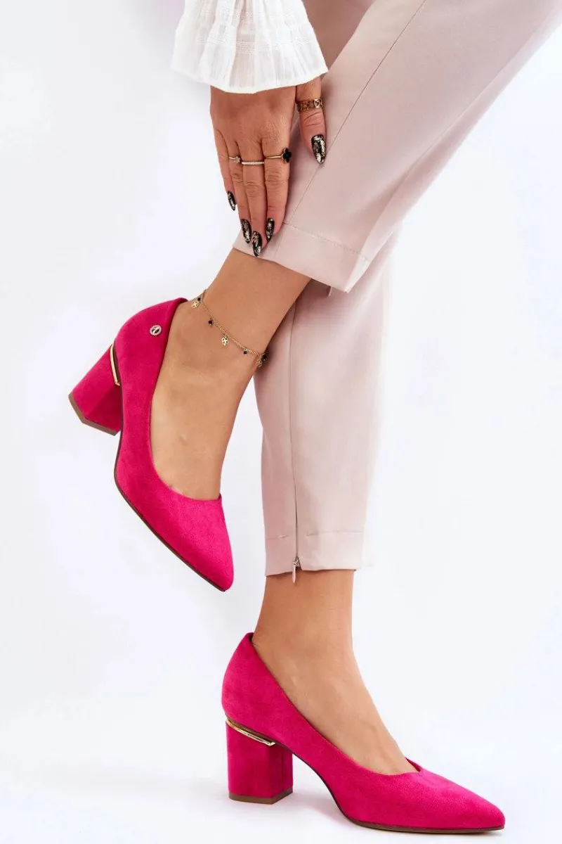 Czółenka Zamszowe|Czółenka Na Słupku>Boto Klasyczne Zamszowe Czółenka Na Obcasie Z Ozdobą Fuksja Derren