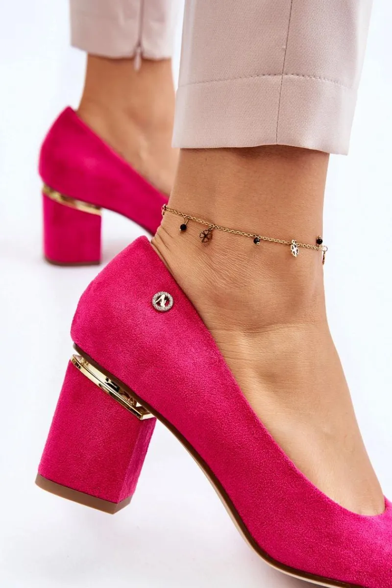 Czółenka Zamszowe|Czółenka Na Słupku>Boto Klasyczne Zamszowe Czółenka Na Obcasie Z Ozdobą Fuksja Derren