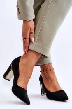 Hot Boto Klasyczne Zamszowe Czółenka Na Ozdobnym Słupku Czarne Elizabeth