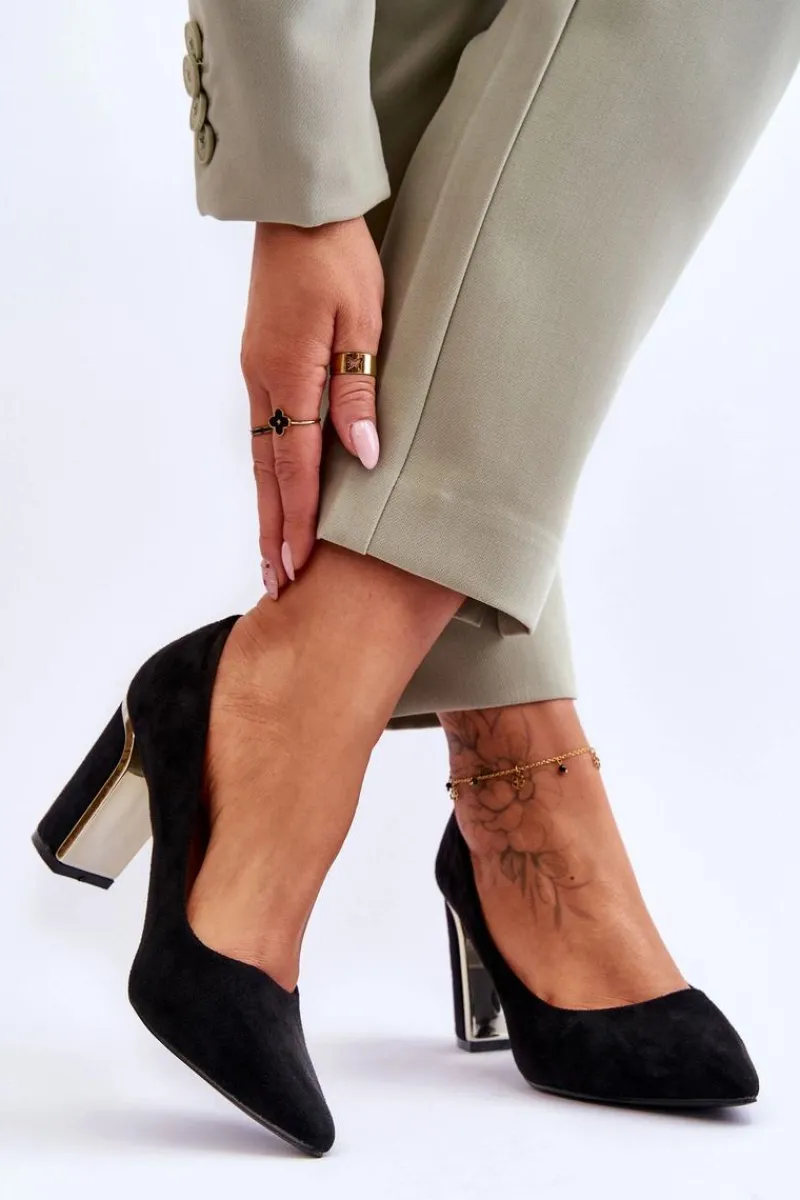 Hot Boto Klasyczne Zamszowe Czółenka Na Ozdobnym Słupku Czarne Elizabeth