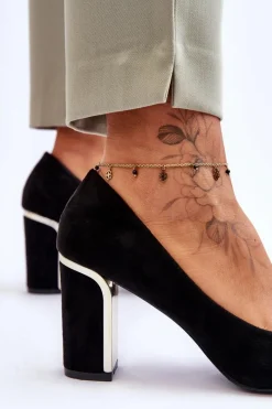 Hot Boto Klasyczne Zamszowe Czółenka Na Ozdobnym Słupku Czarne Elizabeth