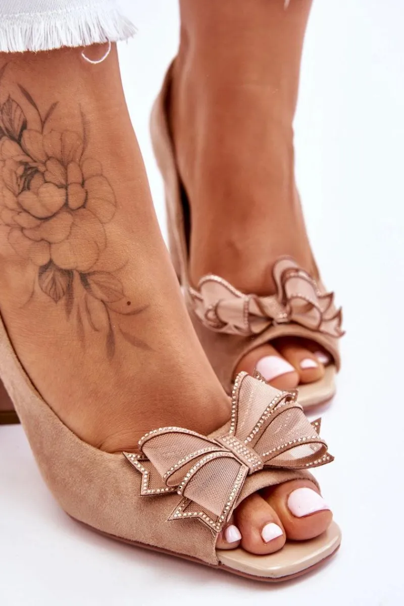 Discount Damskie buty S.Barski Klasyczne Zamszowe Czółenka Z Kokardą Beżowe Corey