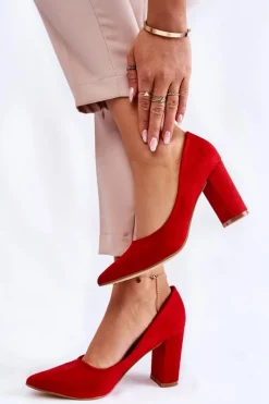 New Klasyczne Zamszowe Czółenka Na Słupku Czerwone Kendra Damskie Czółenka Zamszowe|Czółenka Na Słupku