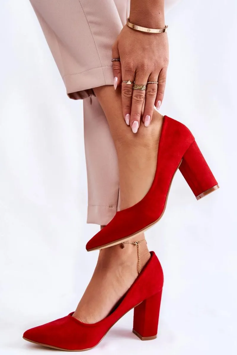 New Klasyczne Zamszowe Czółenka Na Słupku Czerwone Kendra Damskie Czółenka Zamszowe|Czółenka Na Słupku