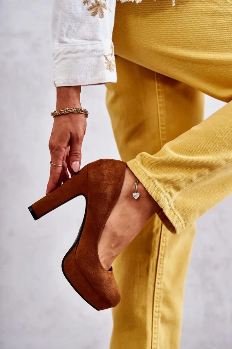 Clearance Klasyczne Zamszowe Czółenka Na Obcasie Camel Soro Damskie Czółenka Na Platformie|Czółenka Zamszowe