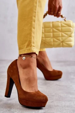 Clearance Klasyczne Zamszowe Czółenka Na Obcasie Camel Soro Damskie Czółenka Na Platformie|Czółenka Zamszowe