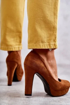 Clearance Klasyczne Zamszowe Czółenka Na Obcasie Camel Soro Damskie Czółenka Na Platformie|Czółenka Zamszowe