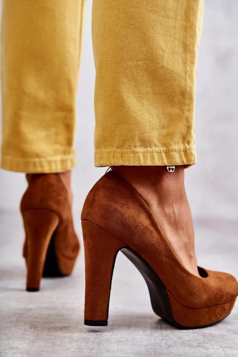 Clearance Klasyczne Zamszowe Czółenka Na Obcasie Camel Soro Damskie Czółenka Na Platformie|Czółenka Zamszowe