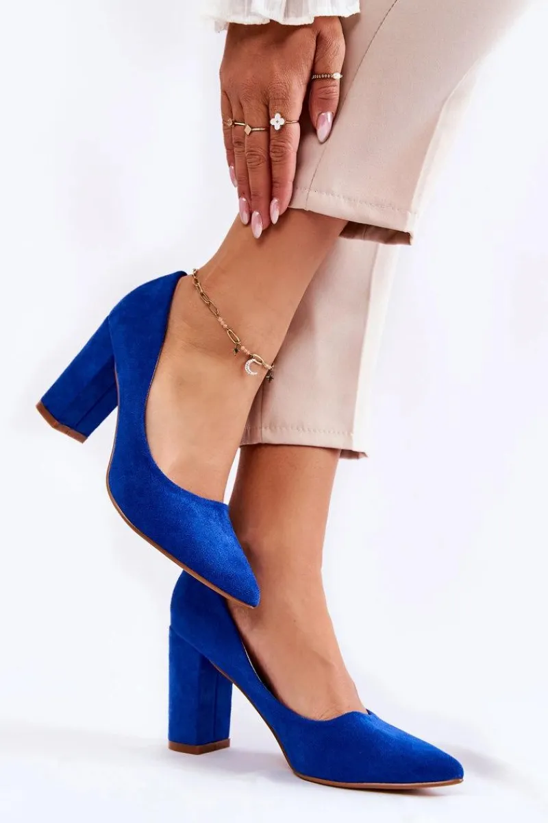 Hot Boto Klasyczne Zamszowe Czółenka Na Słupku Niebieskie Kendra