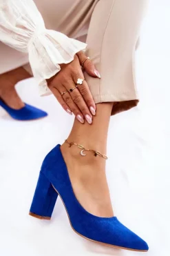 Hot Boto Klasyczne Zamszowe Czółenka Na Słupku Niebieskie Kendra