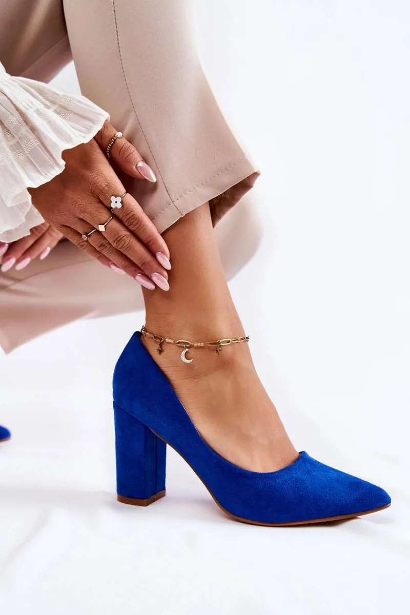 Hot Boto Klasyczne Zamszowe Czółenka Na Słupku Niebieskie Kendra