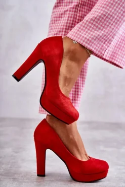 Clearance Klasyczne Zamszowe Czółenka Na Obcasie Czerwone Soro Damskie Czółenka Na Platformie|Czółenka Zamszowe