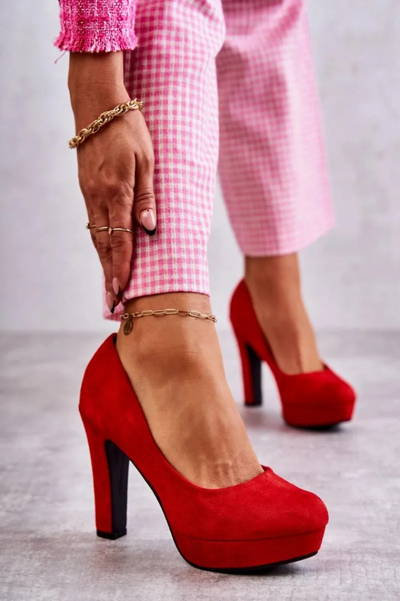 Clearance Klasyczne Zamszowe Czółenka Na Obcasie Czerwone Soro Damskie Czółenka Na Platformie|Czółenka Zamszowe