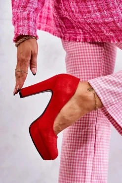 Clearance Klasyczne Zamszowe Czółenka Na Obcasie Czerwone Soro Damskie Czółenka Na Platformie|Czółenka Zamszowe