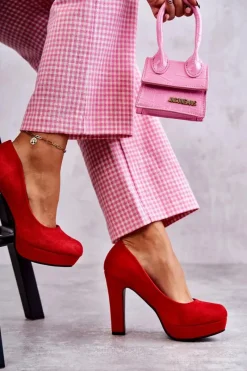 Clearance Klasyczne Zamszowe Czółenka Na Obcasie Czerwone Soro Damskie Czółenka Na Platformie|Czółenka Zamszowe