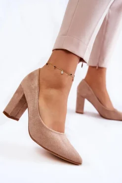 Czółenka Zamszowe|Czółenka Na Słupku>Boto Klasyczne Zamszowe Czółenka Na Słupku Ciemnobeżowe Kendra