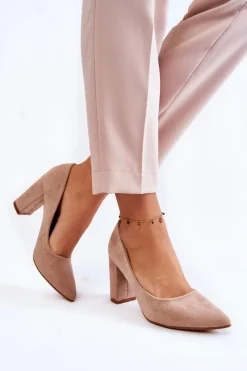 Czółenka Zamszowe|Czółenka Na Słupku>Boto Klasyczne Zamszowe Czółenka Na Słupku Ciemnobeżowe Kendra