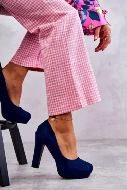 Czółenka Na Platformie|Czółenka Zamszowe>Boto Klasyczne Zamszowe Czółenka Na Obcasie Granatowe Soro