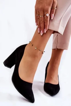 Boto Klasyczne Zamszowe Czółenka Na Słupku Czarne Kendra