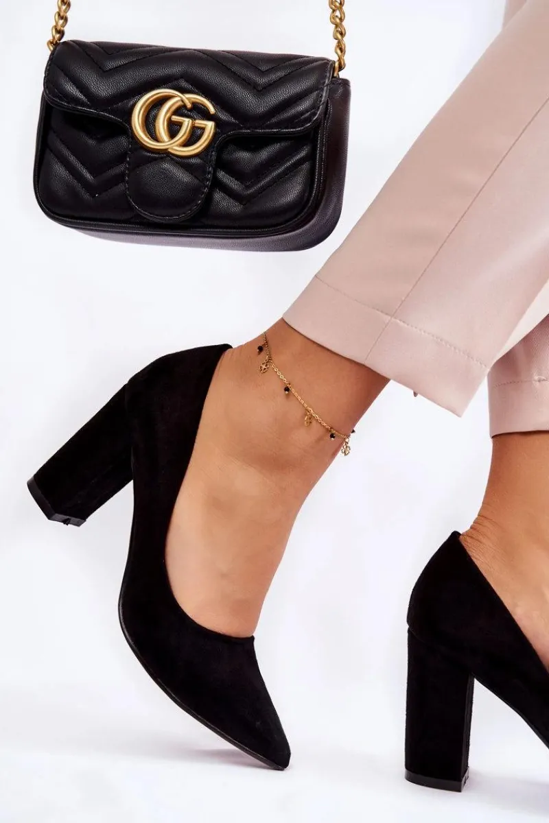 Boto Klasyczne Zamszowe Czółenka Na Słupku Czarne Kendra