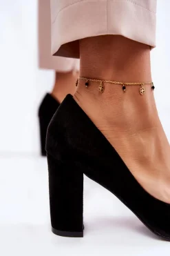 Boto Klasyczne Zamszowe Czółenka Na Słupku Czarne Kendra