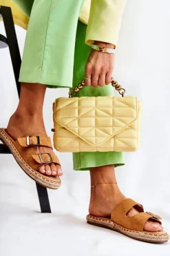 Sale Klasyczne Zamszowe Klapki Damskie Camel Casilda Damskie Klapki Damskie Klasyczne