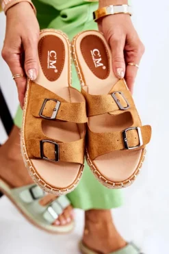 Sale Klasyczne Zamszowe Klapki Damskie Camel Casilda Damskie Klapki Damskie Klasyczne