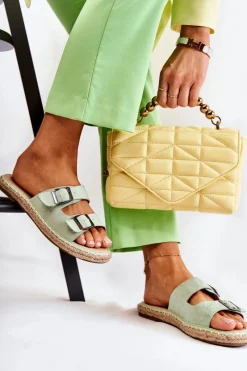 New Boto Klasyczne Zamszowe Klapki Damskie Zielone Casilda