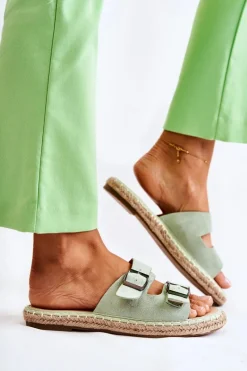 New Boto Klasyczne Zamszowe Klapki Damskie Zielone Casilda