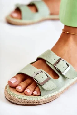 New Boto Klasyczne Zamszowe Klapki Damskie Zielone Casilda