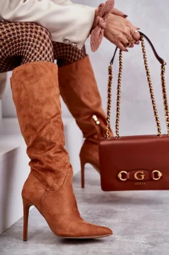 Hot Klasyczne Zamszowe Kozaki Na Szpilce Camel Ameya Damskie Kozaki Wiosenne|Kozaki Na Szpilce