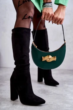 Best Klasyczne Zamszowe Kozaki Na Obcasie Czarne Tressa Damskie Kozaki Ocieplane|Kozaki Na Słupku