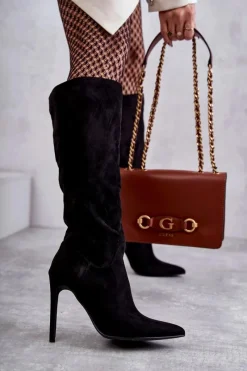 Hot Boto Klasyczne Zamszowe Kozaki Na Szpilce Czarne Ameya