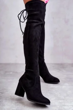 Online Boto Klasyczne Zamszowe Kozaki Muszkieterki Czarne Clarissa