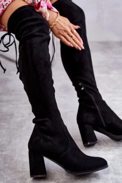 Online Boto Klasyczne Zamszowe Kozaki Muszkieterki Czarne Clarissa