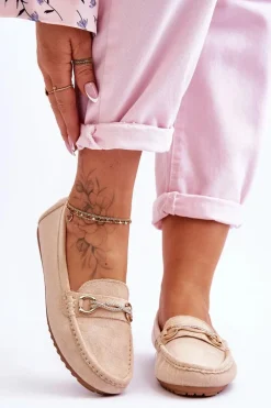 Boto Klasyczne Zamszowe Mokasyny Z Ozdobą Beżowe Amera