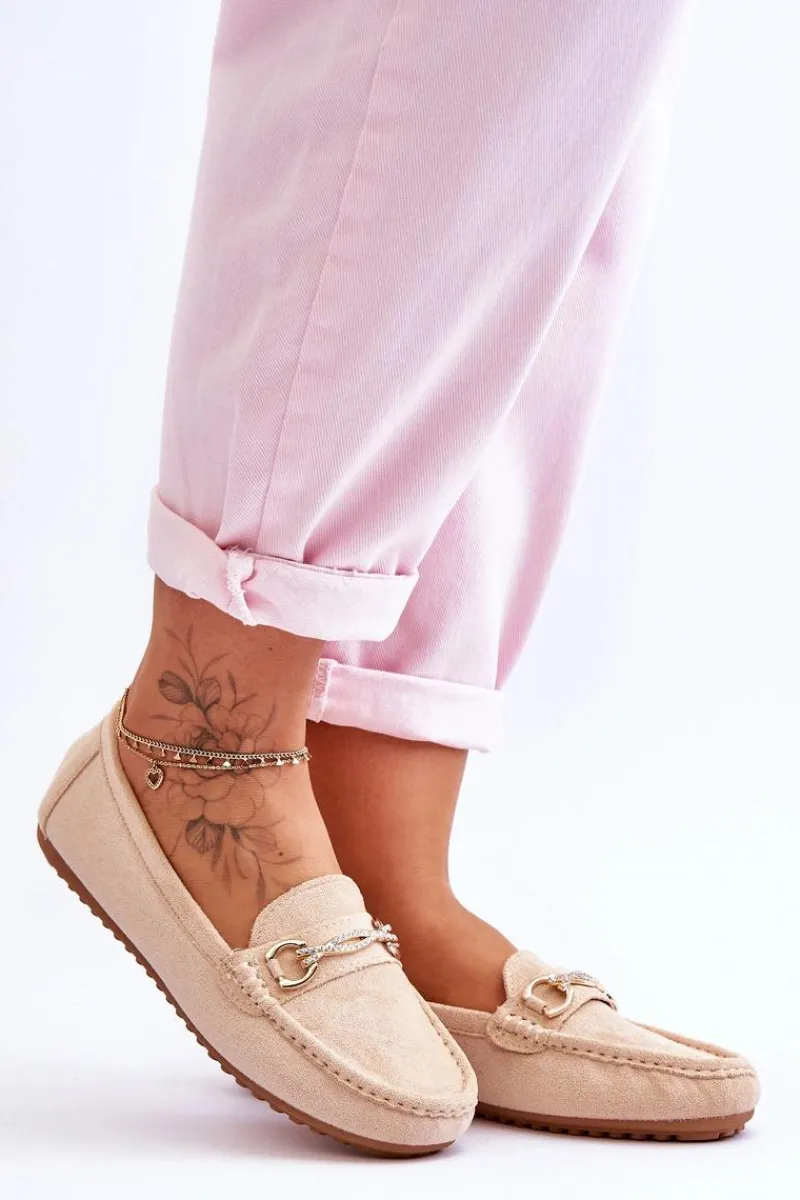 Boto Klasyczne Zamszowe Mokasyny Z Ozdobą Beżowe Amera