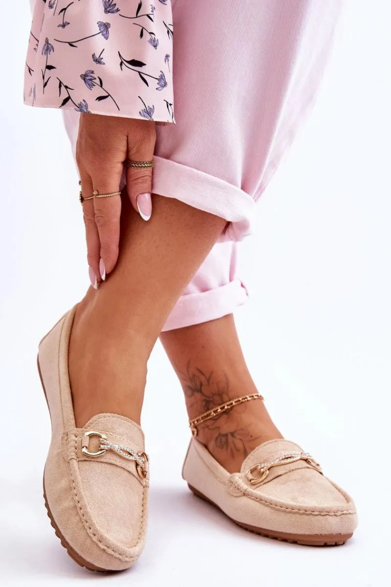 Boto Klasyczne Zamszowe Mokasyny Z Ozdobą Beżowe Amera