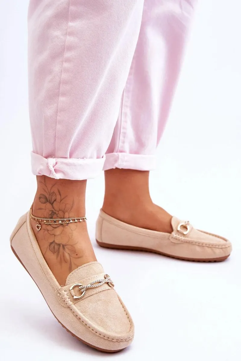 Boto Klasyczne Zamszowe Mokasyny Z Ozdobą Beżowe Amera