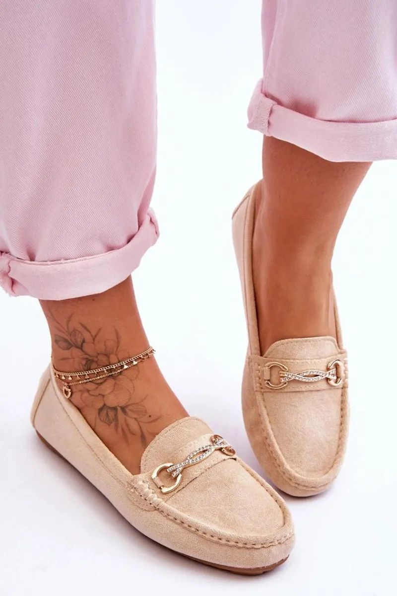 Boto Klasyczne Zamszowe Mokasyny Z Ozdobą Beżowe Amera