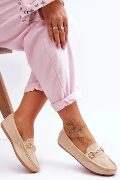 Boto Klasyczne Zamszowe Mokasyny Z Ozdobą Beżowe Amera