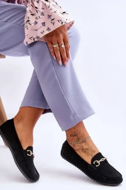 New Klasyczne Zamszowe Mokasyny Z Ozdobą Czarne Amera Damskie Mokasyny Damskie Zamszowe