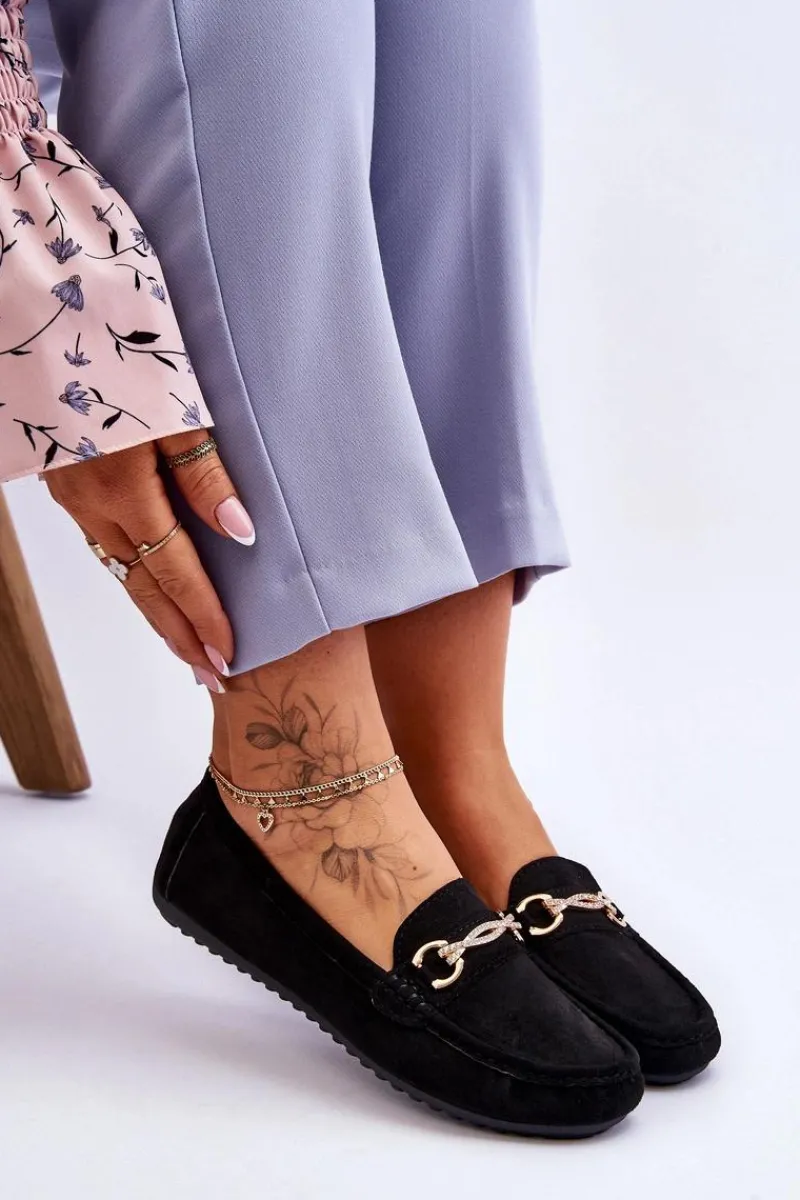 New Klasyczne Zamszowe Mokasyny Z Ozdobą Czarne Amera Damskie Mokasyny Damskie Zamszowe