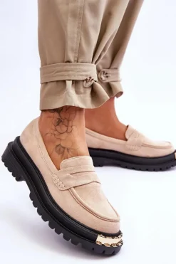 Discount Boto Klasyczne Zamszowe Mokasyny Z Ozdobą Beżowe Monaro