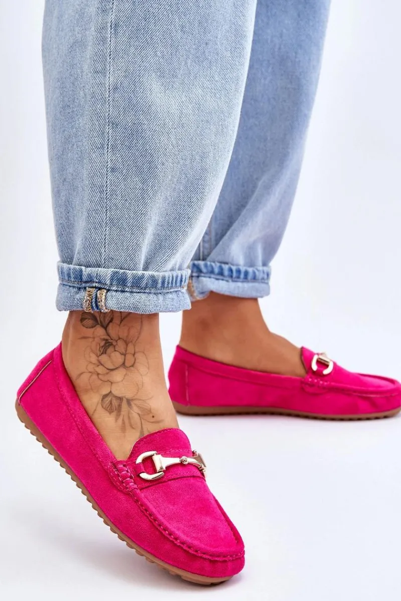 Clearance Klasyczne Zamszowe Mokasyny Z Ozdobą Fuksja Arla Damskie Mokasyny Damskie Zamszowe