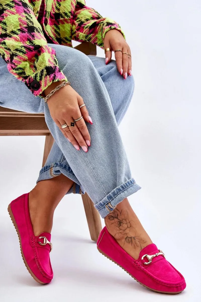 Clearance Klasyczne Zamszowe Mokasyny Z Ozdobą Fuksja Arla Damskie Mokasyny Damskie Zamszowe